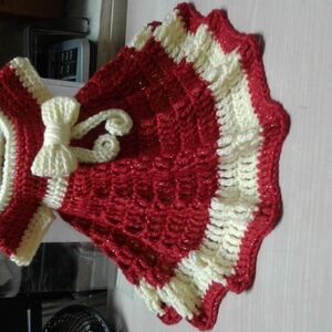 Red and Cream Crochet Baby Dress